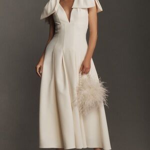 Mac Duggal Cream Midi Dress with Bow Detail